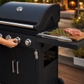 Parrilla de barbacoa de gas propano líquido de lujo con 4 quemadores, gabinete de doble puerta de acero inoxidable y 2 ruedas todoterreno