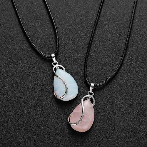 Natural gem teardrop S stone Pendant water drop healing Amethyst chakra Charm Necklace European and American simple fashion