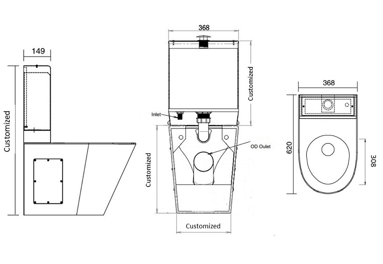 dimension of stainless steel toilet with cistern