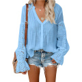 Womens V Neck Lace Crochet Shirts