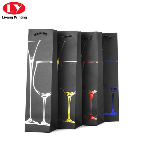 Black Paper Wine Bag with Logo and Handle