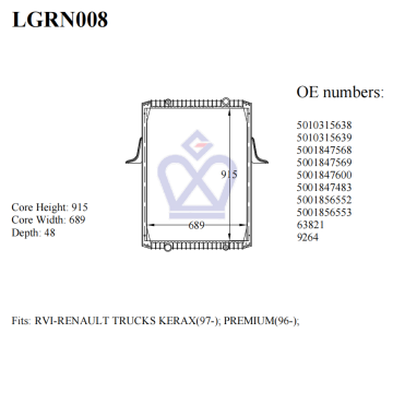 Renault truck radiator, 5010315638, 5001847568, 63821, LGRN008
