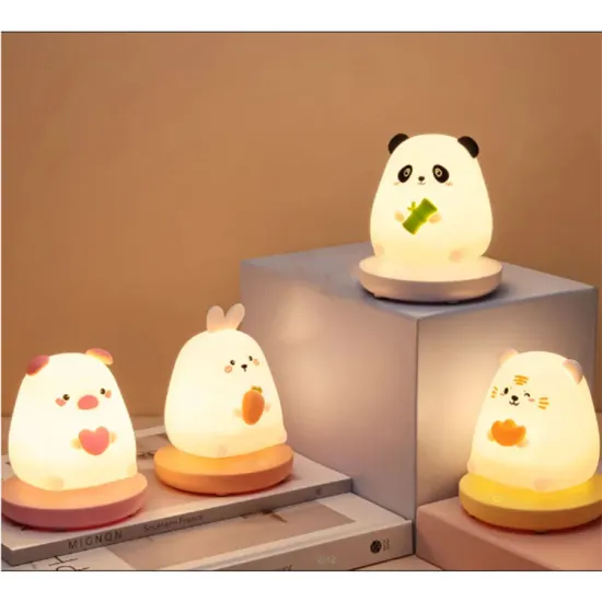 LED Night Light for Kids Bedroom: Cute Animal Design (Pig, Rabbit) - Silicone Lamp with Touch Sensor, Dimmable Function, Holiday Gift & Rechargeable Option