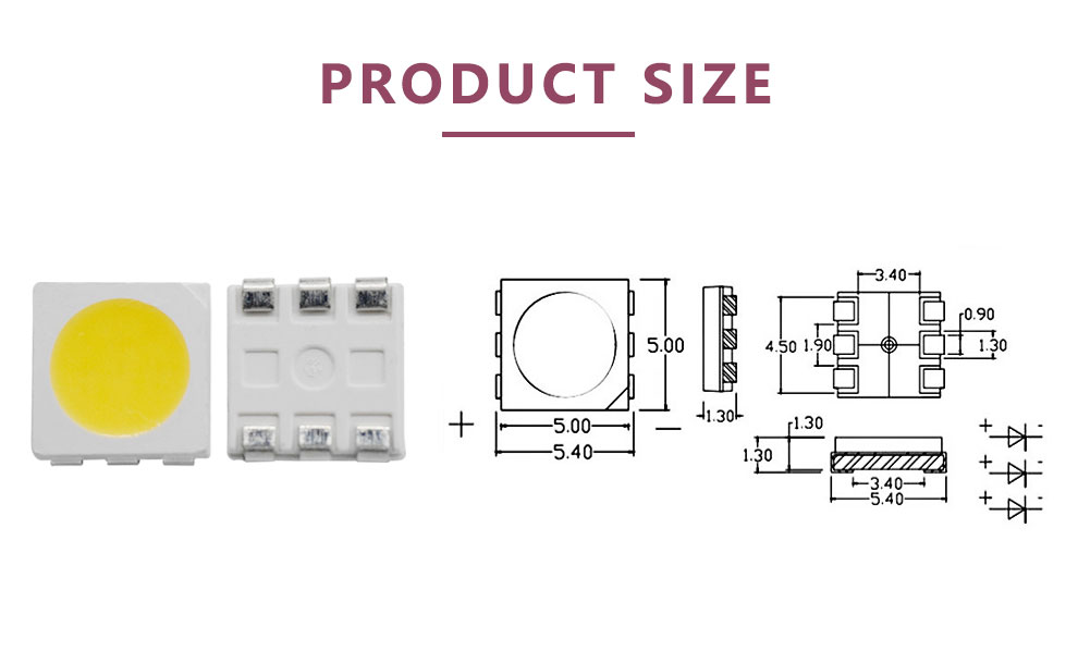 5050WC-45K28L4W 5050 SMD LED White LED Size