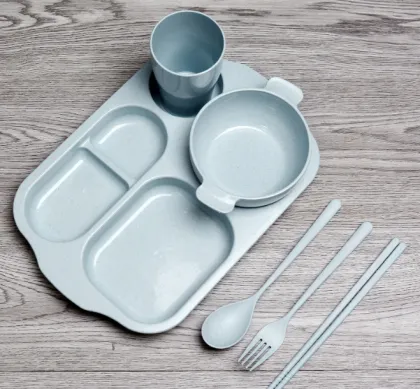 6-Pieces PP Wheat Straw Children Tableware Set