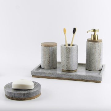 Customized round marble bathroom accessory set
