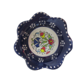Hand Made Tile Patterned Daisy Shaped Kaolin Clay Quartz Limestone Bowl 8cm Navy Blue Colored Old Turkish Pattern Healty Gift
