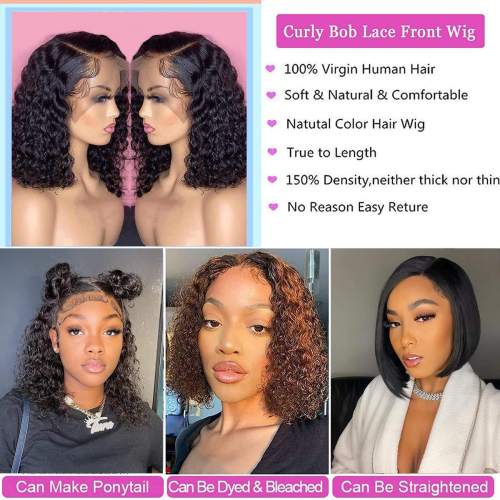 Cheap Lace Front Wigs Colored Highlight Cheap Double Drawn Water Curl Human Hair Blunt Short Cut BOB Wigs 4x4 Lace Closure Front Glueless Supplier