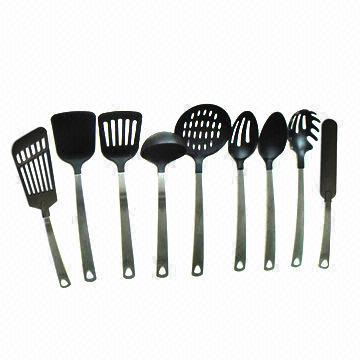 9pcs Nylon Kitchenware Set with S/S Handle, 25-33cm Length, 6.3-11.5cm Width