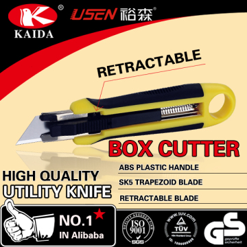 Auto Retractable Safety Trapezoid blade Plastic with rubber grip handle Cutter