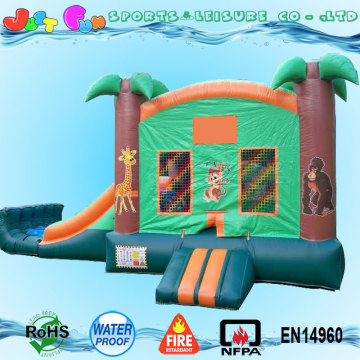 2016 new tropical bouncy castle slide combo with obstacles,cheap bouncy castle with detachable banner