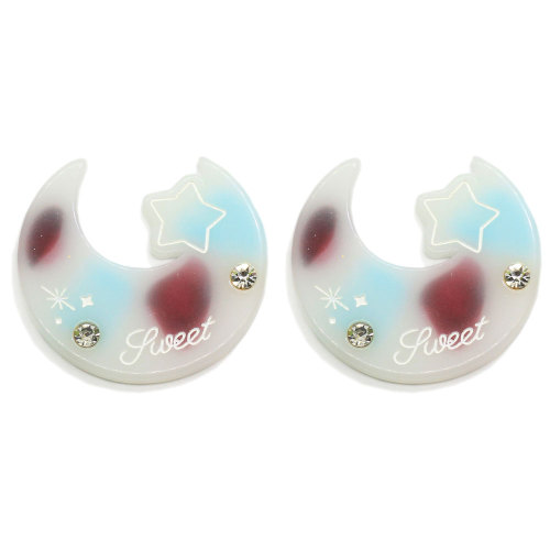 42mm Crescent Moon Shape Resin Cabochon Flatback Star with Simulation Diamond Decoration for Hair Grippers Hair Tie Accessory
