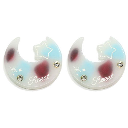 42mm Crescent Moon Form Harz Cabochon Flatback Star mit Simulation Diamant Dekoration für Haargreifer Haargummi Zubehör