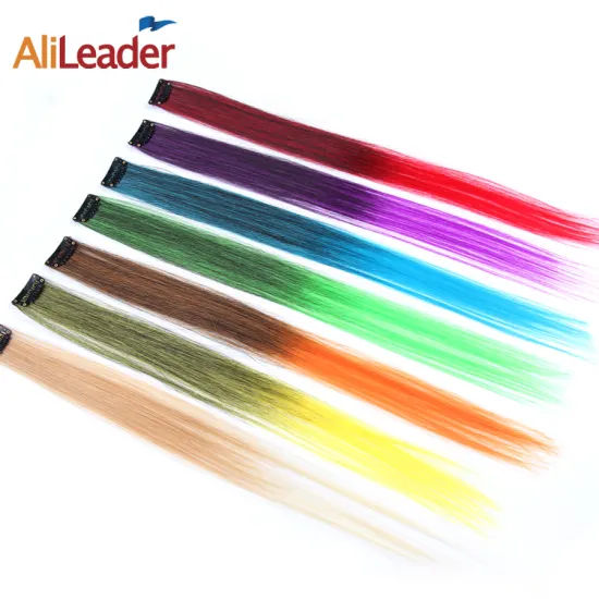 AliLeader Rainbow Straight Synthetic Hair Clip In Ombre Burgundy Women's Hairpieces Extensions