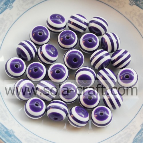 Purple White Striped Large 10MM 500pcs Chunky Gumball Bubblegum Acrylic Solid Beads ,Resin Chunky Beads for Necklace Jewelry