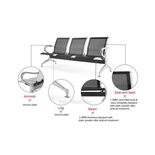 Chaise d&#39;aéroport à cadre en métal moderne