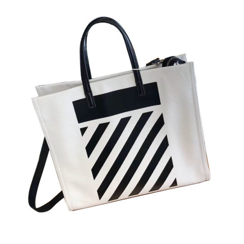 Canvas School Tote Bag Leather Handle with Zipper