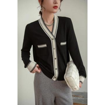 Nuovo cardigan a righe per cardigan con scollo a V da donna