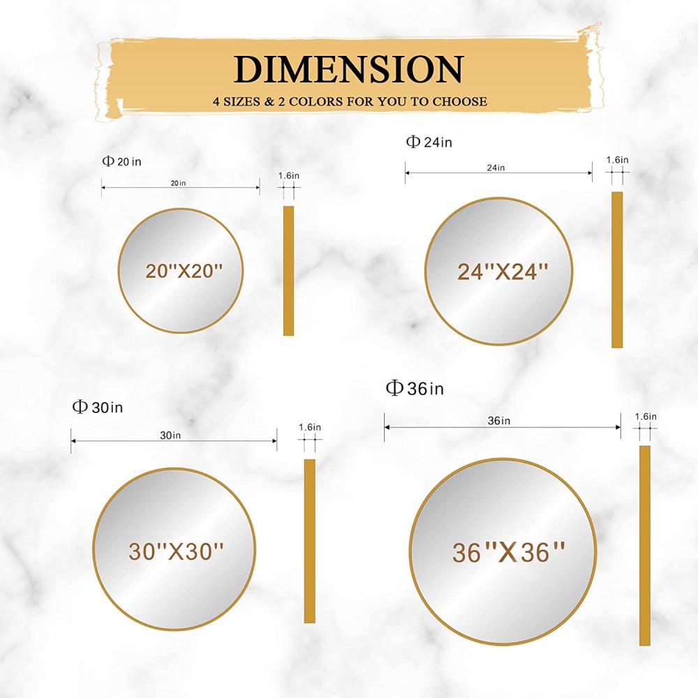 Miroir de salle de bain rond de 20 pouces en or