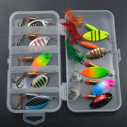 Multicolor Metal Spinner Lures Bait Kit for Bass, Trout, Salmon with Tackle Box