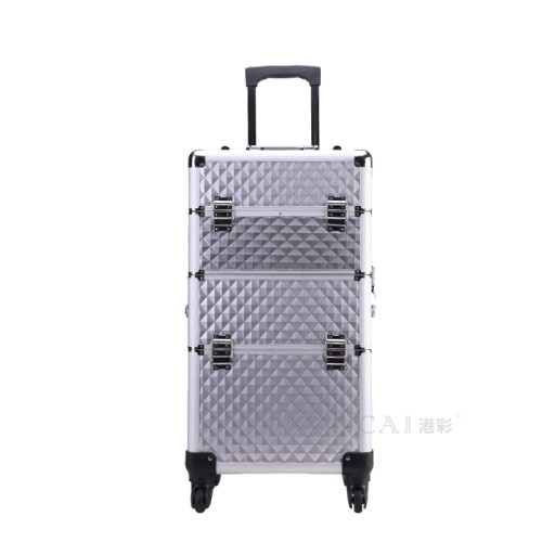 Professional silver aluminum train makeup case