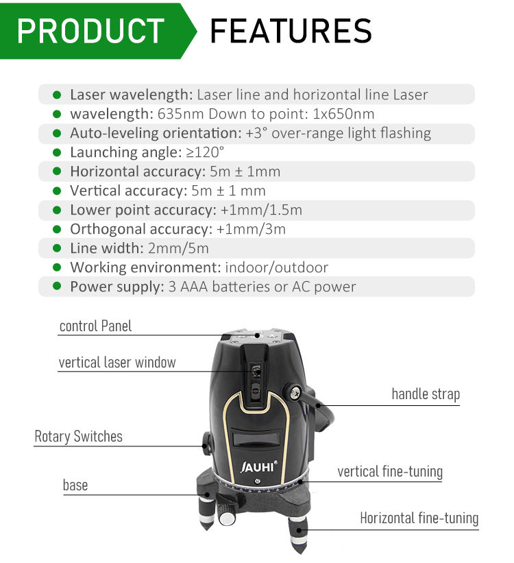 Laser 2 Lines Laser Level Self-Levelling Green Beams