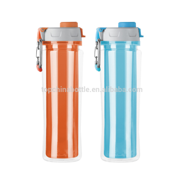 BPA free double wall plastic bottle with alloy zinc strap