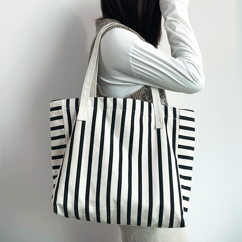 Simple striped large capacity canvas bag