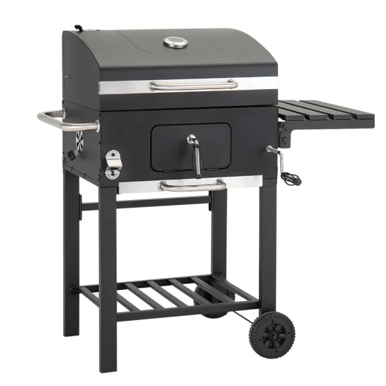 Black Heavy Duty Height Adjustable Outdoor Charcoal BBQ Grills with Trolley