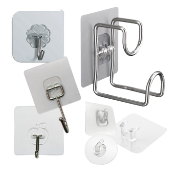 Multi-Functional Transparent Stainless Steel Self-Adhesive Hooks for Kitchen and Bathroom Organization