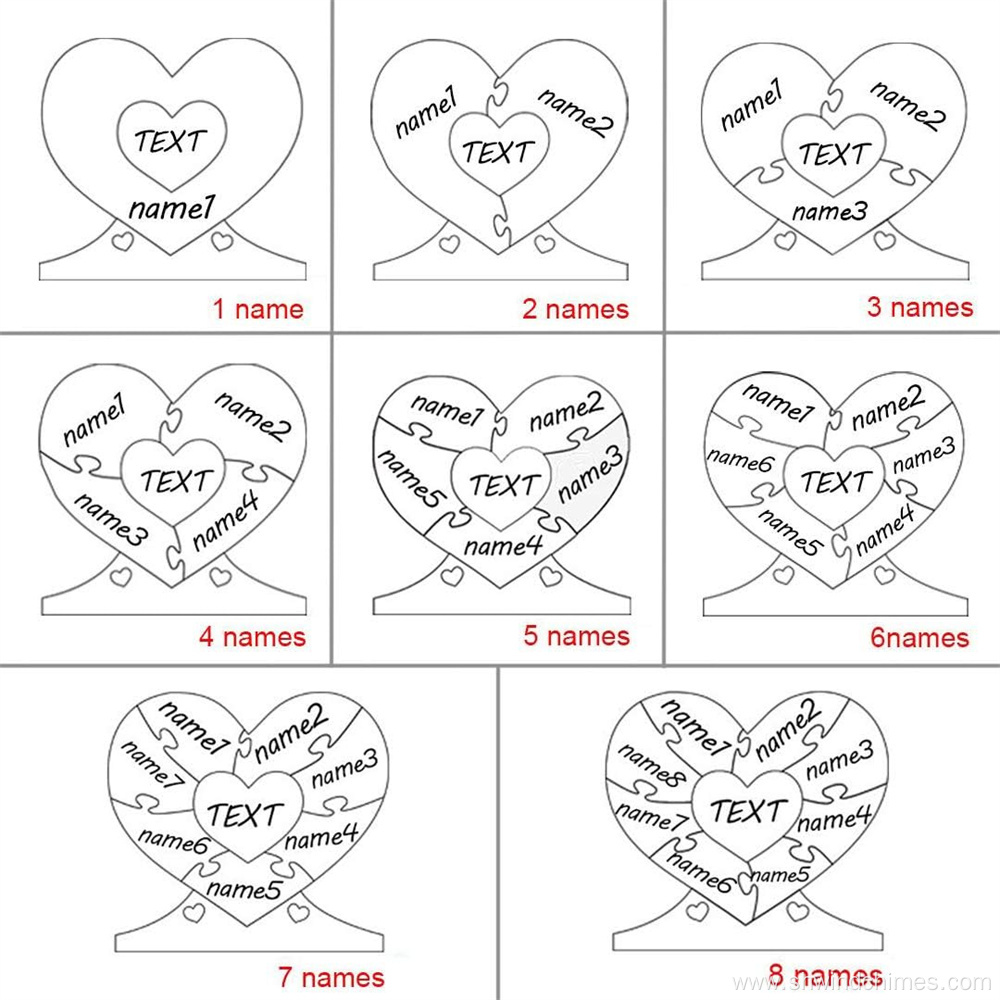 Personalized Wooden Heart Puzzle with Name Engraving from 1 to 8