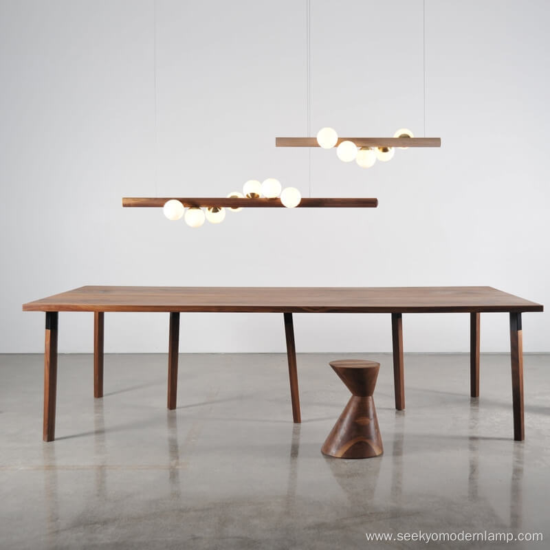 wooden modern linear chandelier