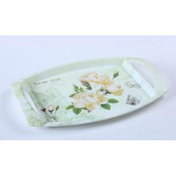 customized decal serving melamine tray with handle