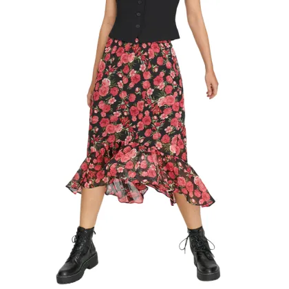 100% Poly Midi Length Floral Stylish Women Skirt