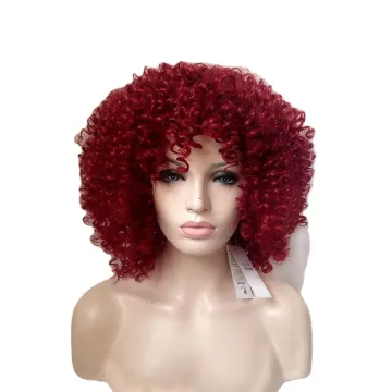 Wholesale Afro Kinky Curly Heat Resistant synthetic fiber with bangs synthetic hair wig  for black women