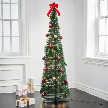 6FT Pre-Lit Pop Up Christmas Tree with Remote LED Lights - Artificial Collapsible Xmas Tree for Holidays