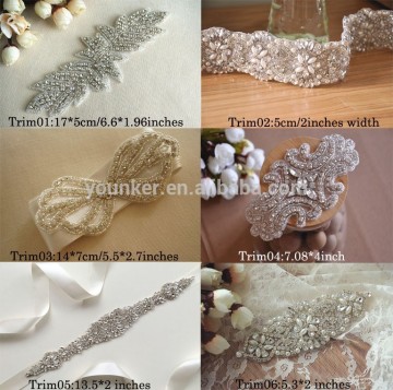 Rhinestone applique,crystal bridal Sash applique, Rhinestone trim applique, rhinestone embellishment,wedding beaded applique
