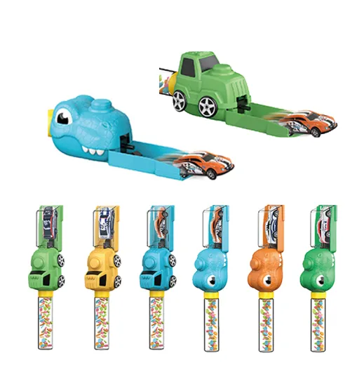 Promotional Dollar Store Items: Toy Eject Car Dinosaur Vehicles Set with Candy