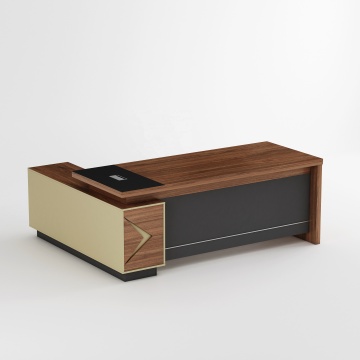 L Shape Brown Executive Office Desk for Large Spaces