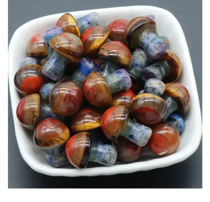 7 Chakra Stone Mushroom Sculpture 20MM Mini Healing Crystal Mushrooms Polished Decorations for Home Balancing Meditation Decor