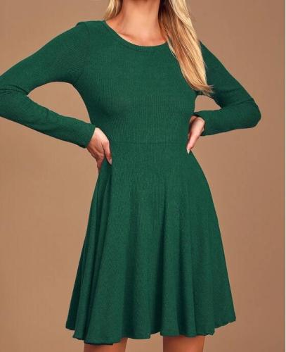 Knitted Crewneck Casual Loose Swing Dress