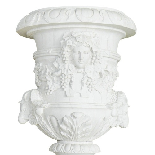 Elegant White Urns with Floral Relief Square Bases