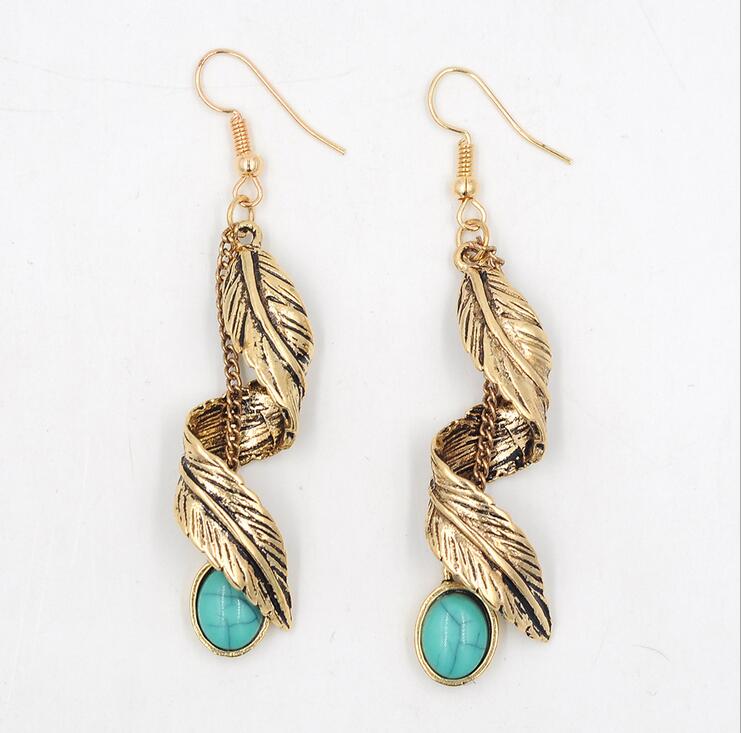 New Retro Earring Turquoise Leaves Vintage Earrings