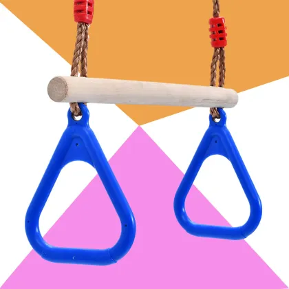 Swing Rope Seat Garden Toy Swings Children Wooden Trapeze Swing Bar with Plastic Gym Rings for Outdoor Fitness Toy