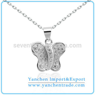 Micro Pave Setting CZ Diamond Butterfly Shaped Pendant Necklace Wholesale