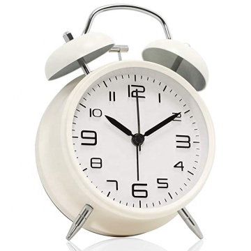 Non Ticking Twin Bell Metal Frame 3D Dial White Black Alarm Clock