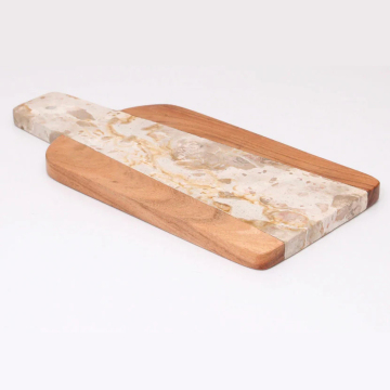 Single Handle Marble Stone Acacia Wood Cheese Serving Board