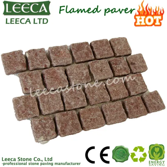 Red natural split face tumbled mesh back paving stone