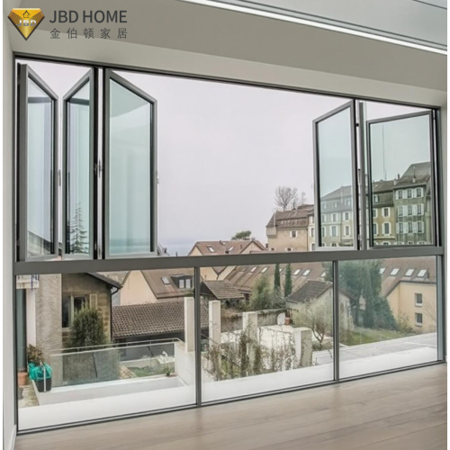 Siklòn plisman fenèt nwa aliminyòm bifold fenèt