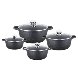8-Piece Die-Casting Aluminum Non-Stick Cookware Set: Sauce Pot, Saucepan, Frypan, and Double Grill Pan